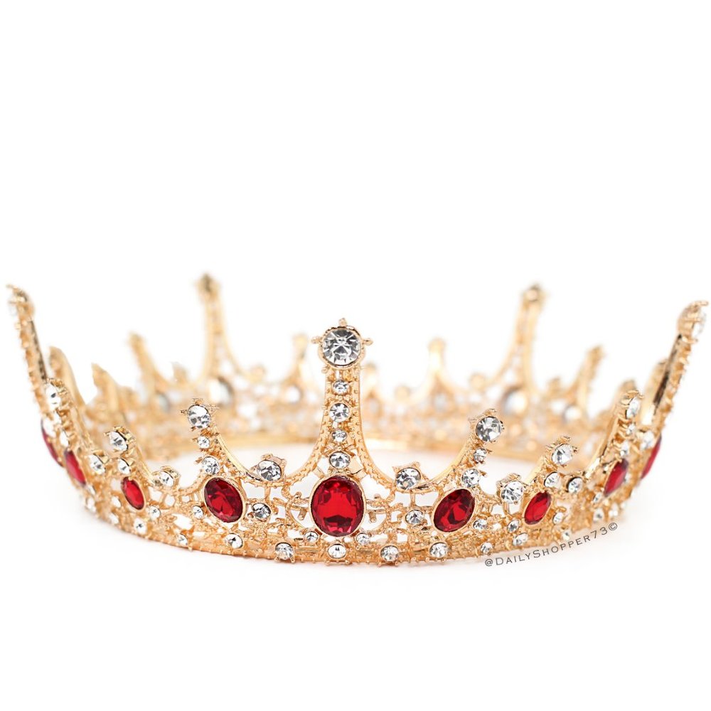 Women's Glass Rhinestone Gold Toned Ruby Red Circlet Crown